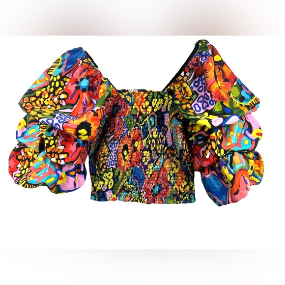 Live 4 Truth Multi Color Vacation Crop Top Puffy Sleeve Large - Picture 6 of 9